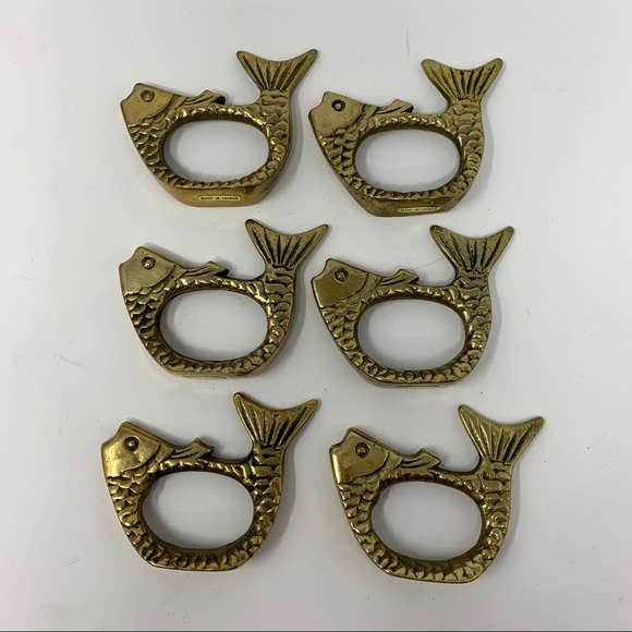 Other - Brass Fish Napkin Rings Holders Set of 6
